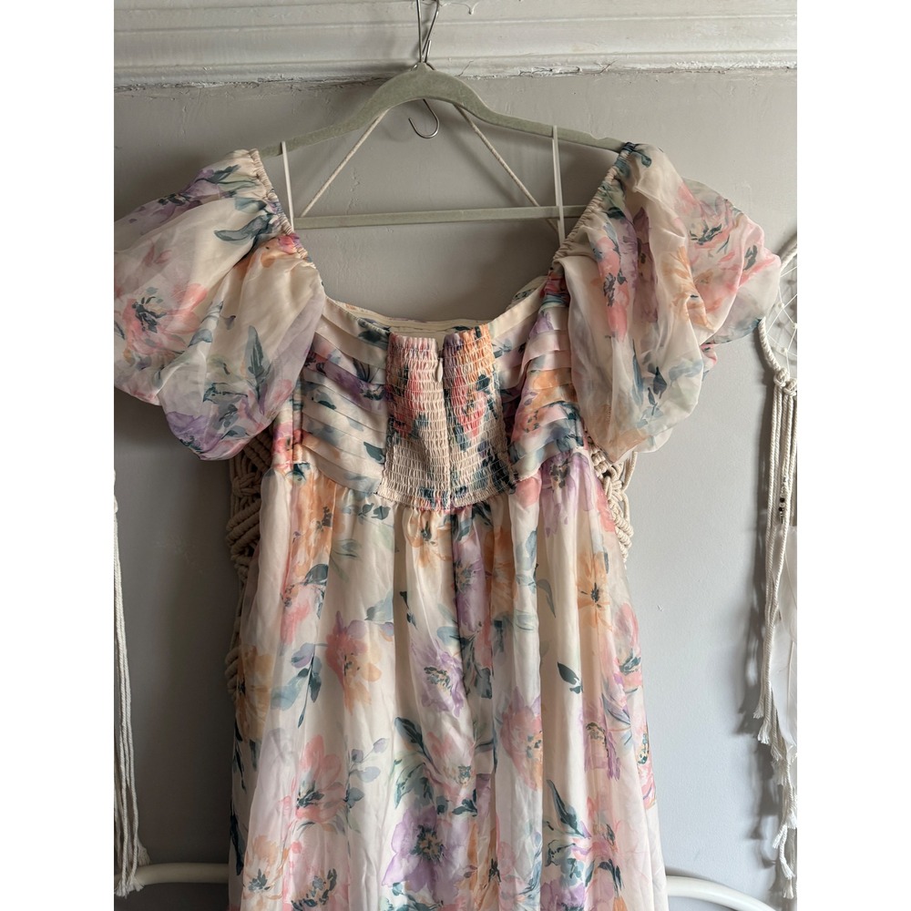 Abercrombie & Fitch Floral Puff Sleeve High-Low Ruffle Dress Emerson Medium - Picture 11 of 13